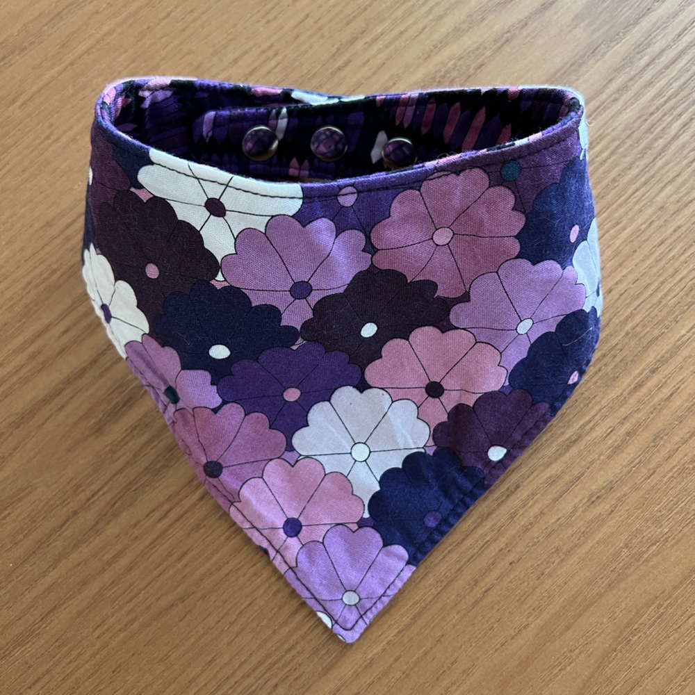 Reversible dog pet bandana purple floral geometric adjustable snaps